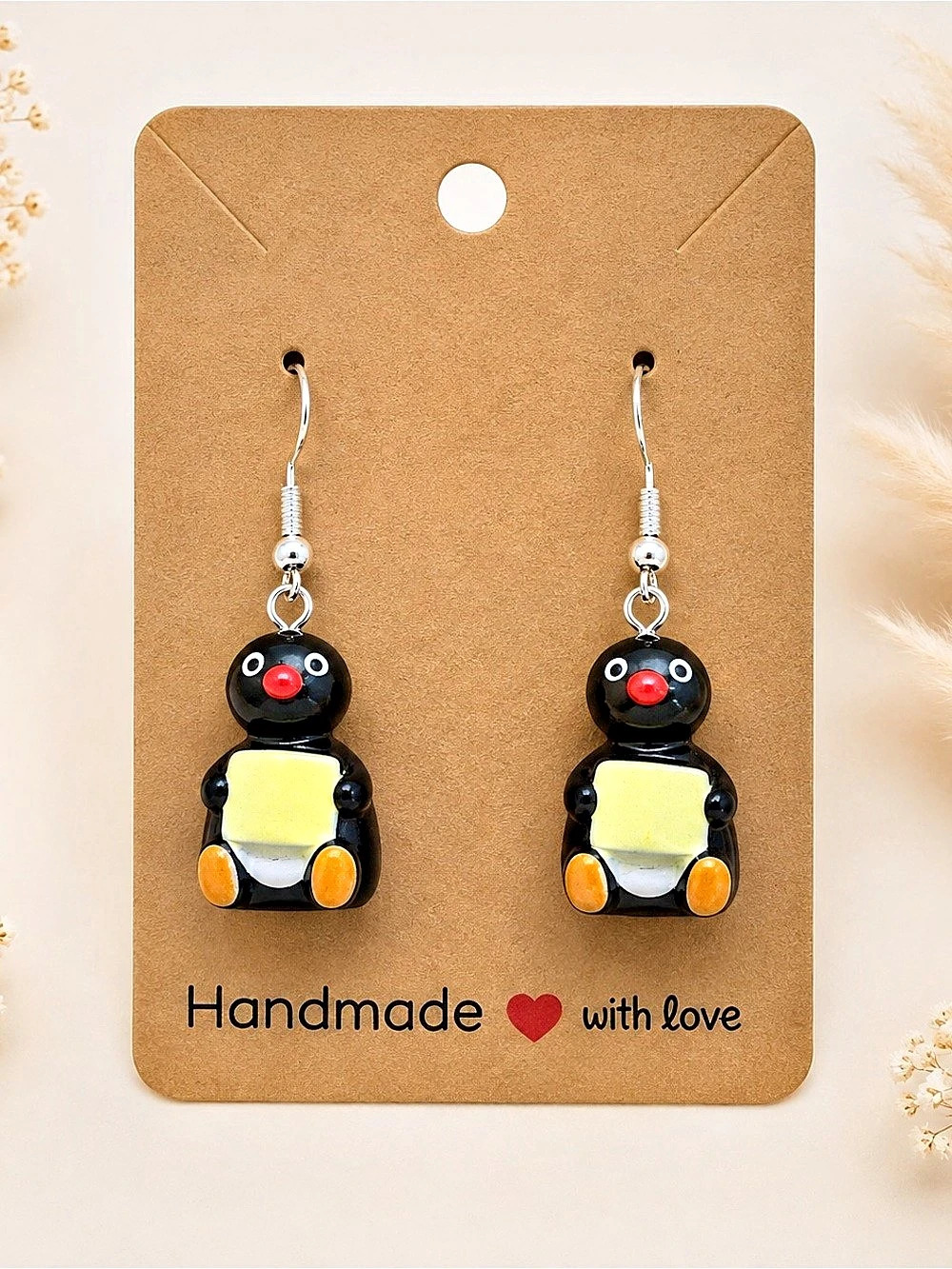 Handmade Penguin Earrings in Black & Yellow NWT
